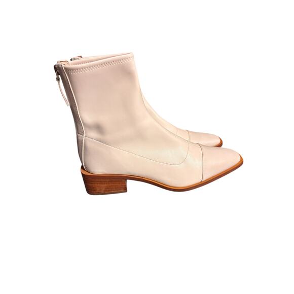 Linea Paolo Venata block-heel white booties with a stacked heel and back zipper - Picture 2 of 7